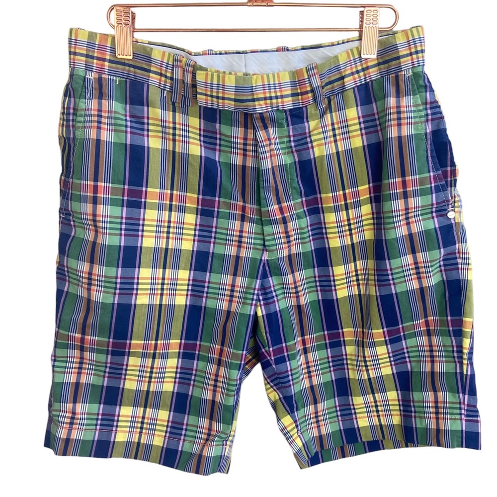 Ralph Lauren RLX Plaid Golf Shorts 30 Blue Yellow Preppy